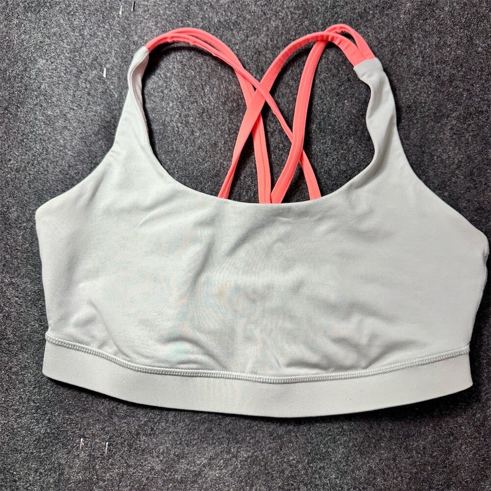 lululemon Energy Bra Womens Size 10 Light Gray Coral Strappy Back Medium